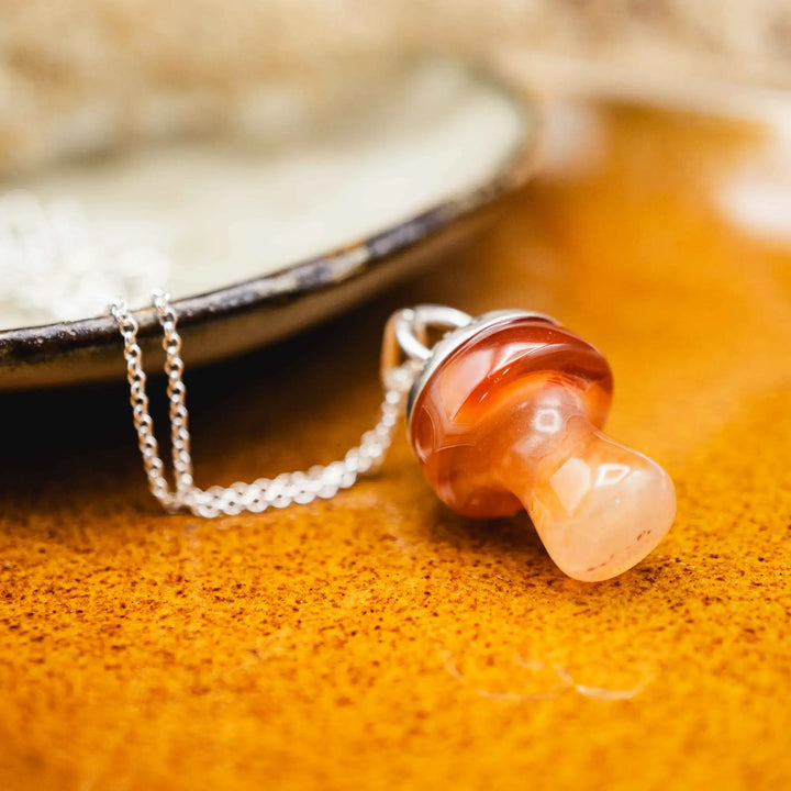 Edelstein Pilz Kette Silber 925 mit Achat in Orange