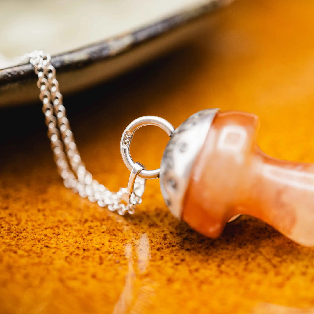 Edelstein Pilz Kette Silber 925 mit Achat in Orange