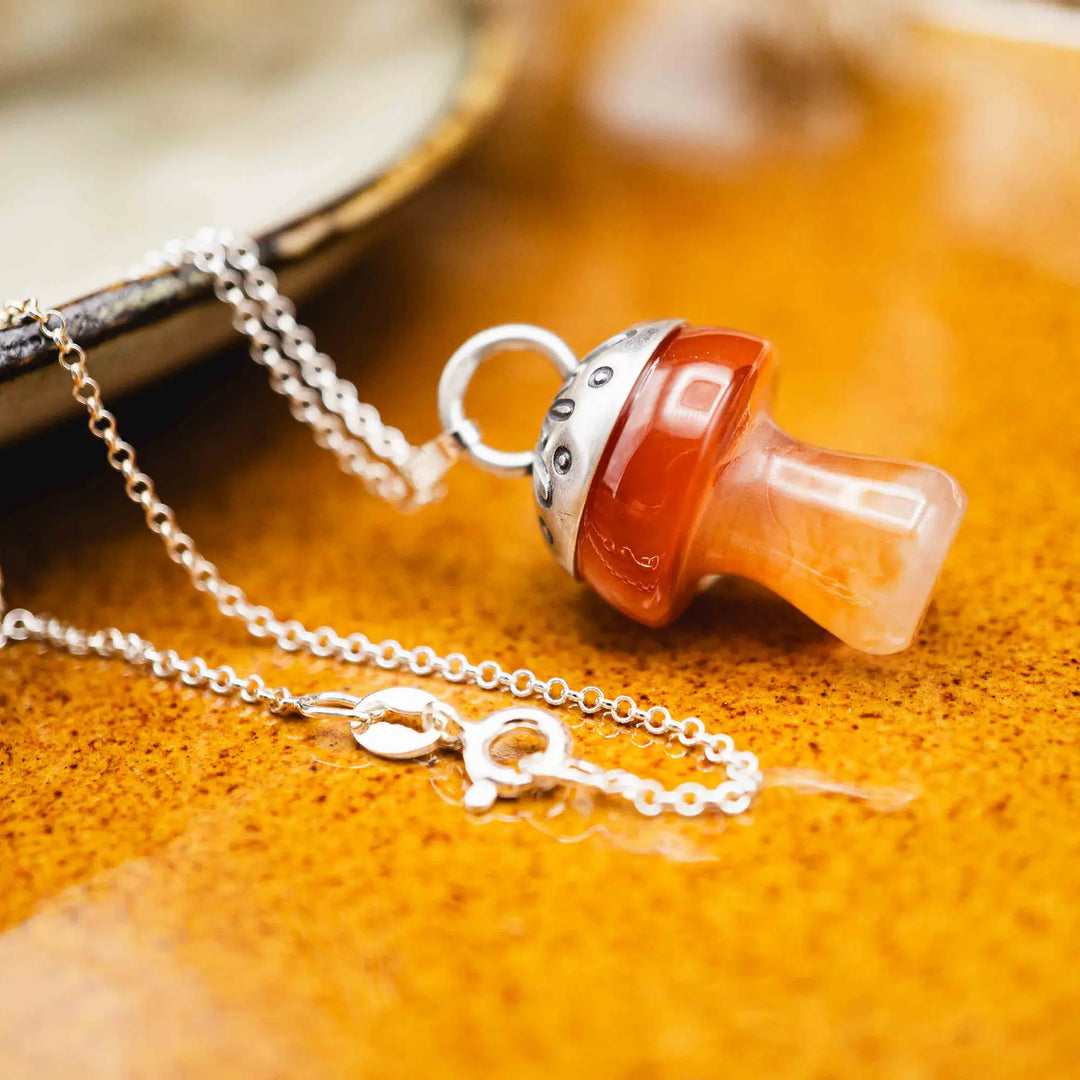 Edelstein Pilz Kette Silber 925 mit Achat in Orange