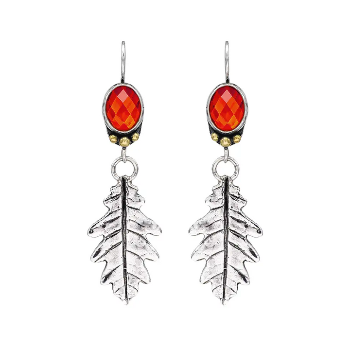 Eichenblatt Ohrringe aus Silber mit rotem Karneol (Chalzedon) // Eichenlaub Ohrringe