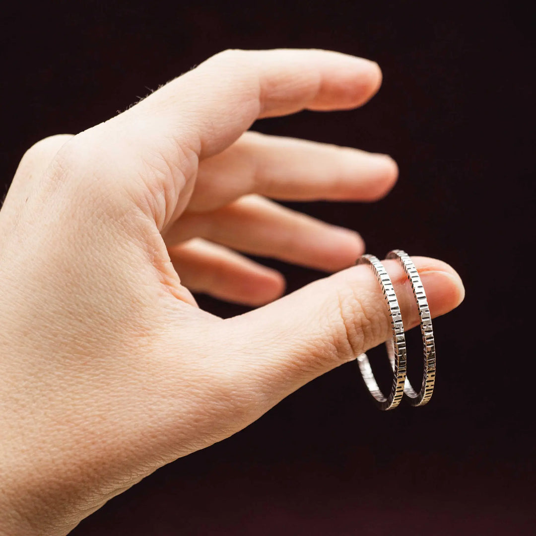 Hoop earrings made of silver 925 with tree bark birch texture