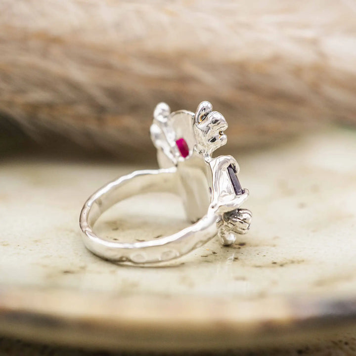 Silberring mit 3 Steinen // Blumenstrauß Ring mit Amethyst, Korund, Rhodonit