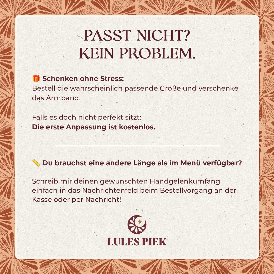 Aufzählung des Kundenservice für die personalisierten Gravur Armbänder von Lules Piek.