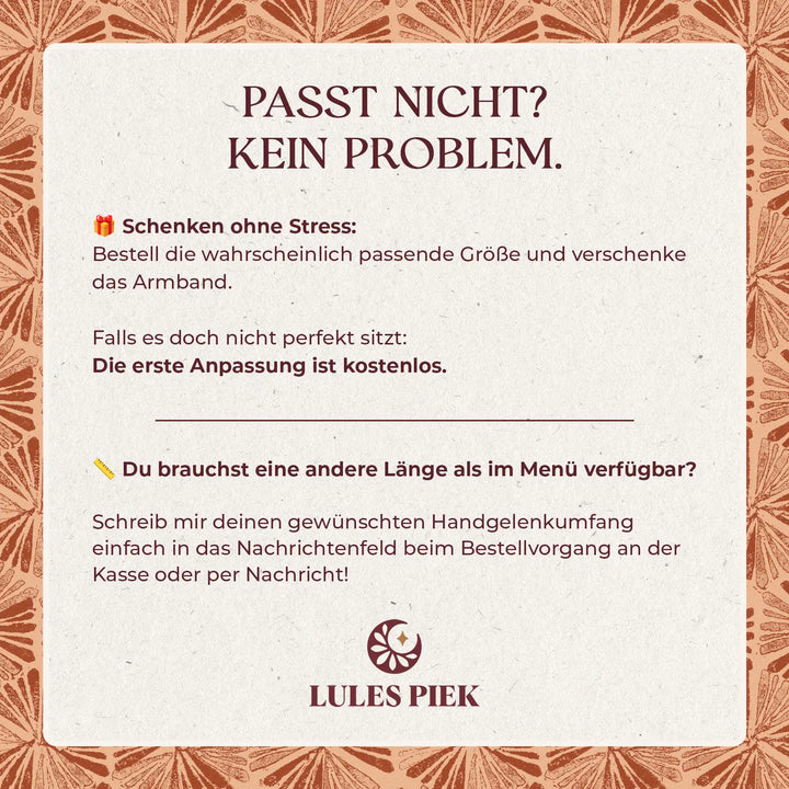 Aufzählung des Kundenservice für die personalisierten Gravur Armbänder von Lules Piek.