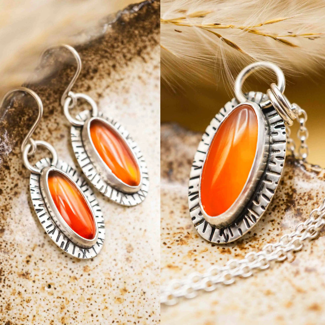 Karneol Kette und Ohrringe Set aus Silber 925 - Lules Piek