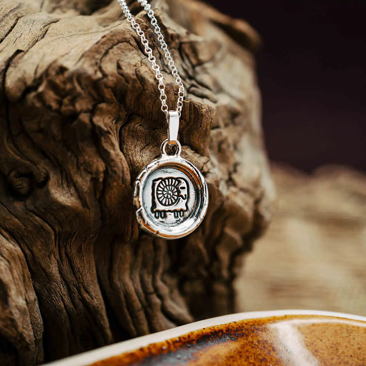 Kette mit Sternzeichen Widder aus Sterling Silber 925. Der Sternzeichen Anhänger hat die Form einer Münz-Kette im Wachssiegel-Look und hängt an einer zarten Echt Silber Kette.