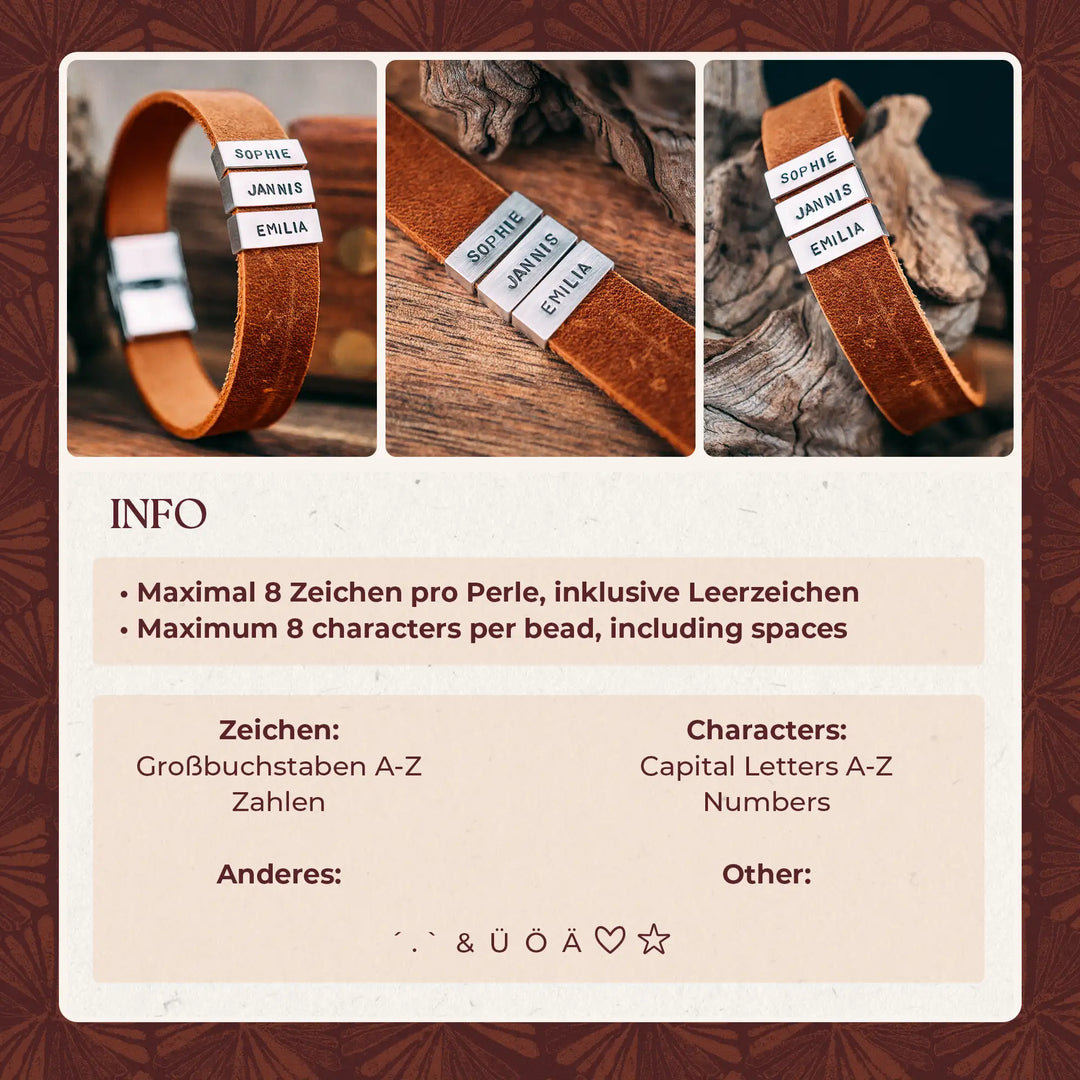 Gravur Armband für Männer - verfügbare Zeichen und Symbole für die Personalisierung