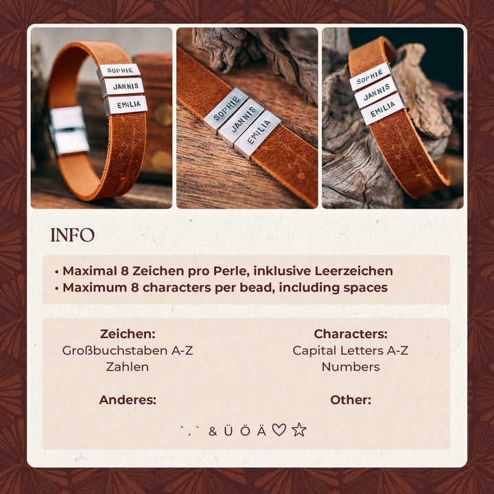 Gravur Armband für Männer - verfügbare Zeichen und Symbole für die Personalisierung