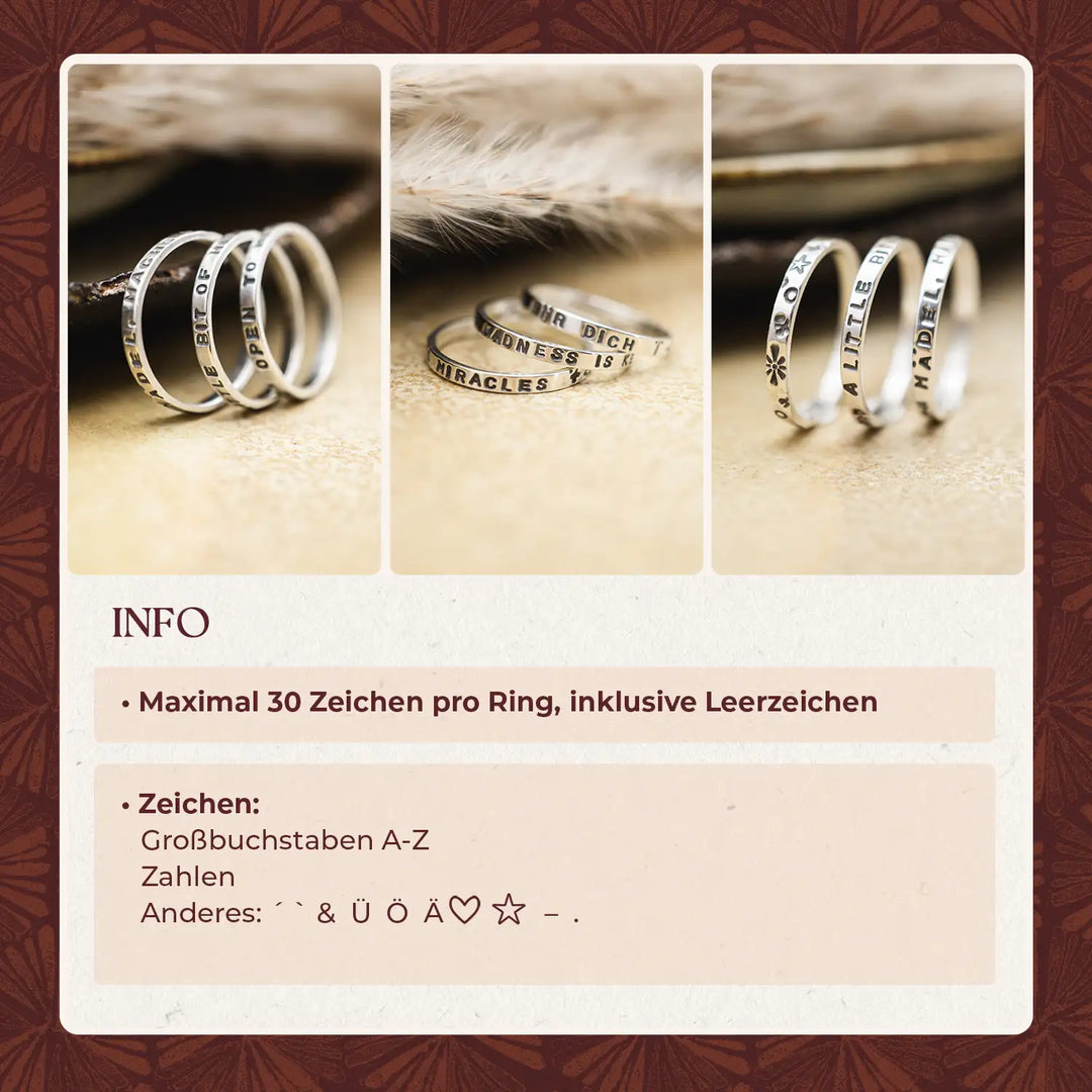 Gravur Ring aus Silber 925, schmaler Ring mit schwarzer Gravur, handgefertigter Stacking Ring.
