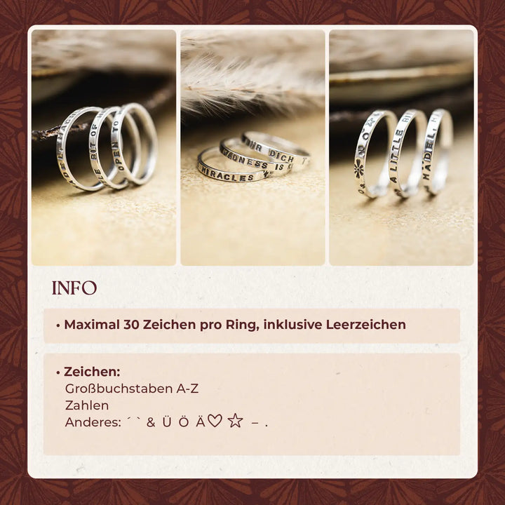 Gravur Ring aus Silber 925, schmaler Ring mit schwarzer Gravur, handgefertigter Stacking Ring.