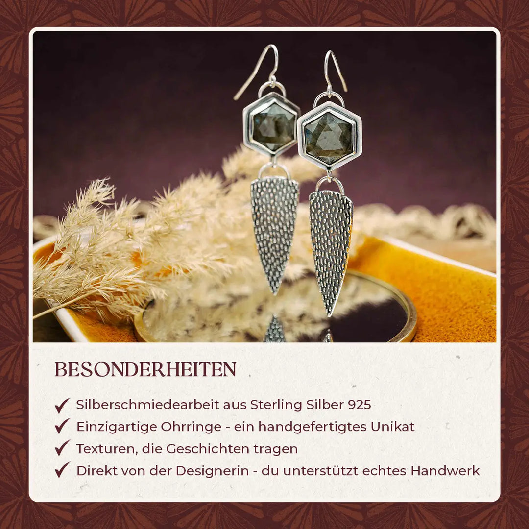 Statement Ohrringe aus Silber 925 mit Labradorit - Große, lange Ohrringe