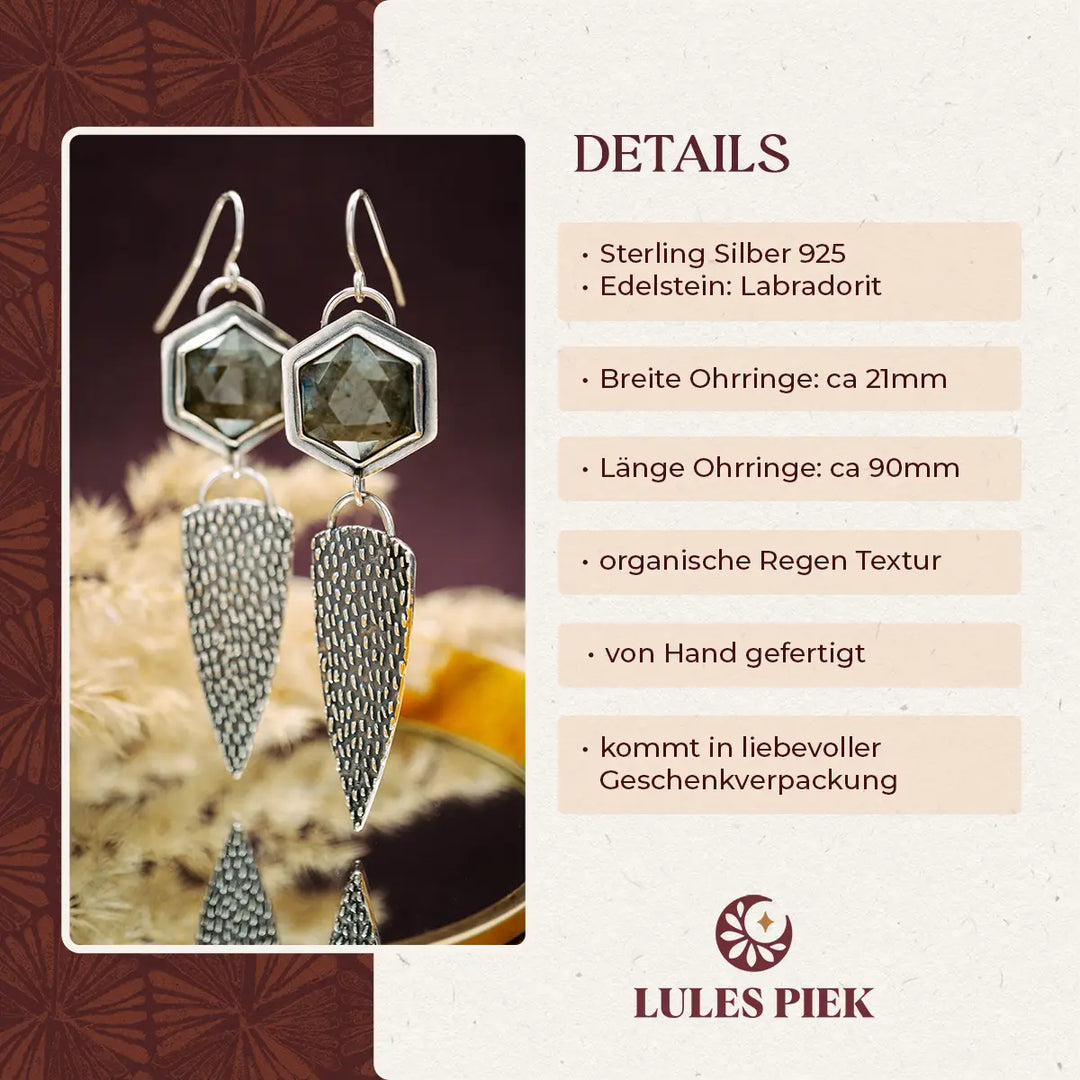 Statement Ohrringe aus Silber 925 mit Labradorit - Große, lange Ohrringe