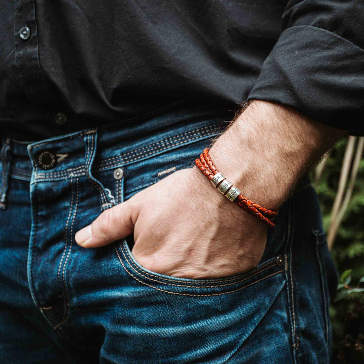 Lederarmband in Rot mit Gravur auf 925 Echtsilber