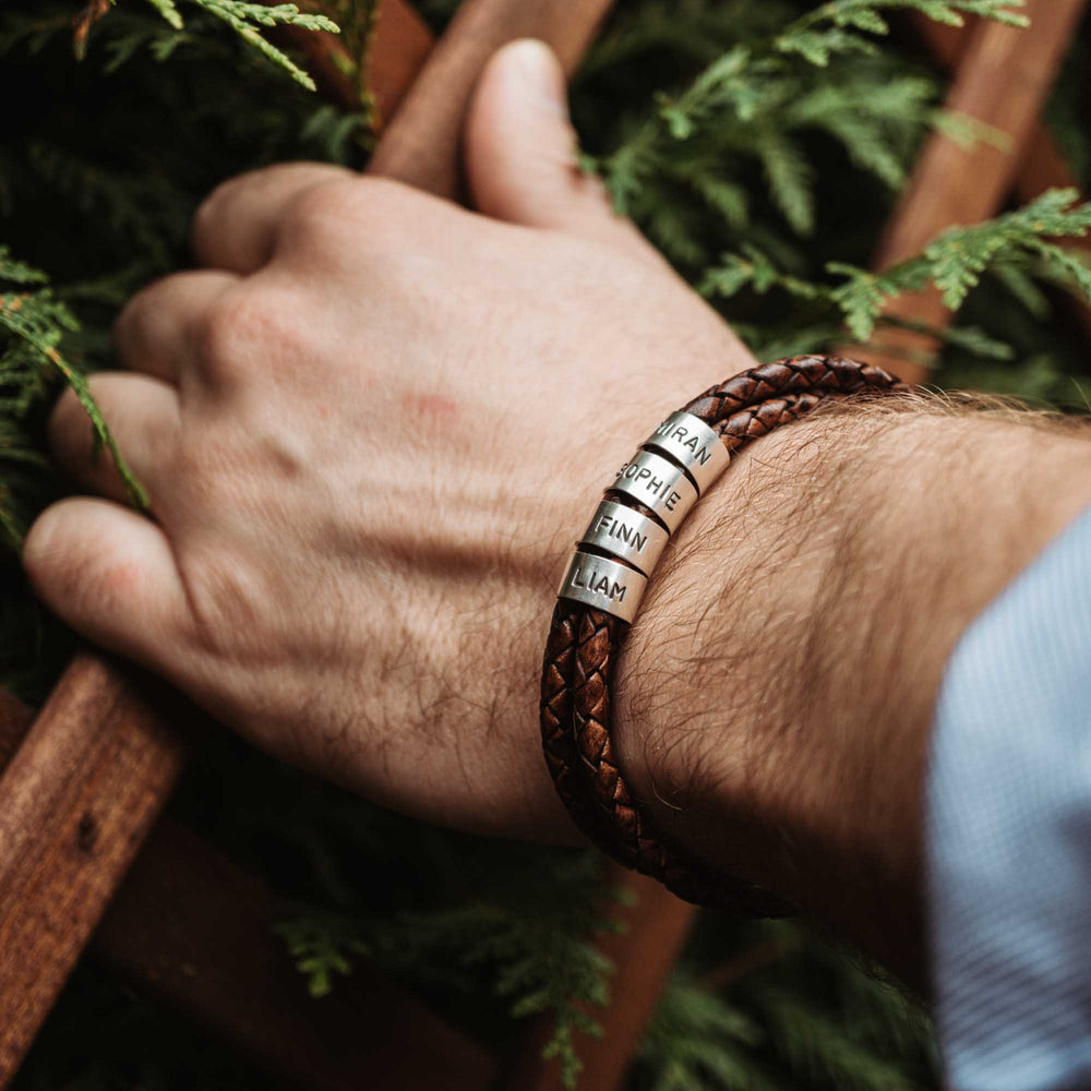 Lederarmband in rustikalem Braun mit Gravur auf 925 Echtsilber - Lules Piek