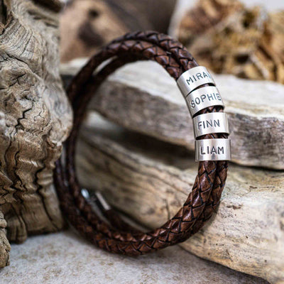 Lederarmband in rustikalem Braun mit Gravur auf 925 Echtsilber - Lules Piek