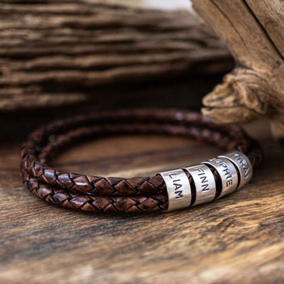Lederarmband in rustikalem Braun mit Gravur auf 925 Echtsilber - Lules Piek