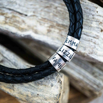 Lederarmband in Schwarz mit Gravur auf 925 Echtsilber