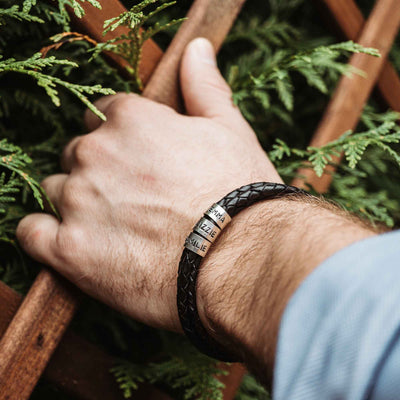 Lederarmband in Schwarz mit Gravur auf 925 Echtsilber