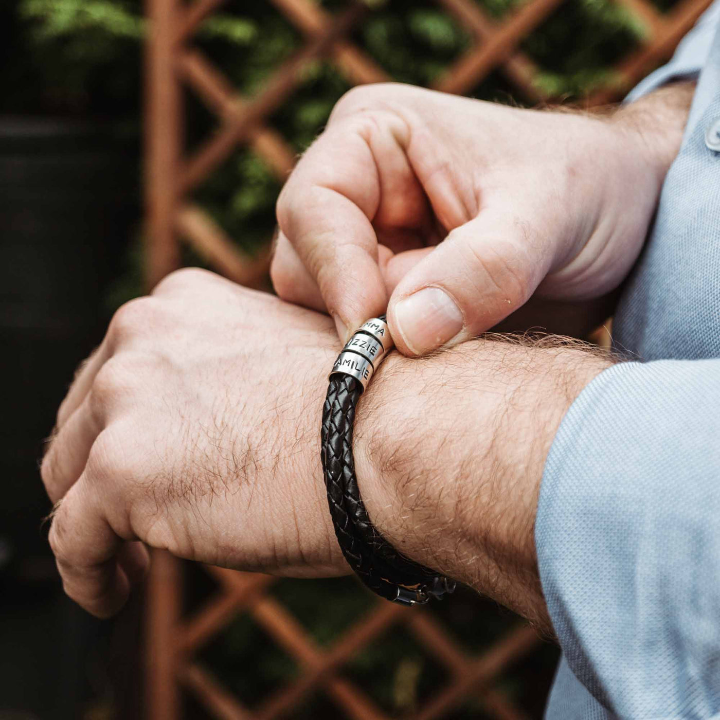 Lederarmband in Schwarz mit Gravur auf 925 Echtsilber