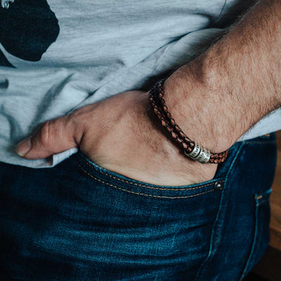 Lederarmband in Schwarz oder Braun mit Gravur auf Echtsilber - Lules Piek