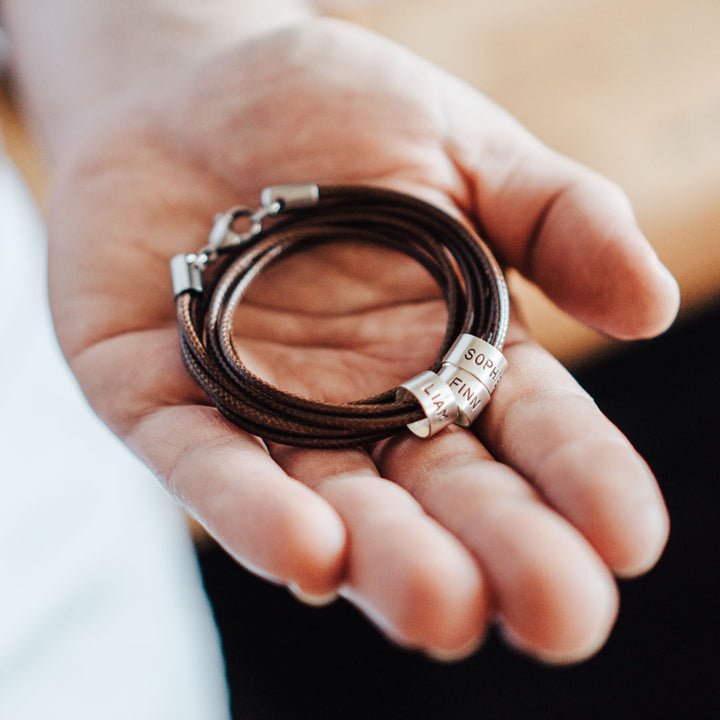 Vegan necklace for men brown with engraving on real silver