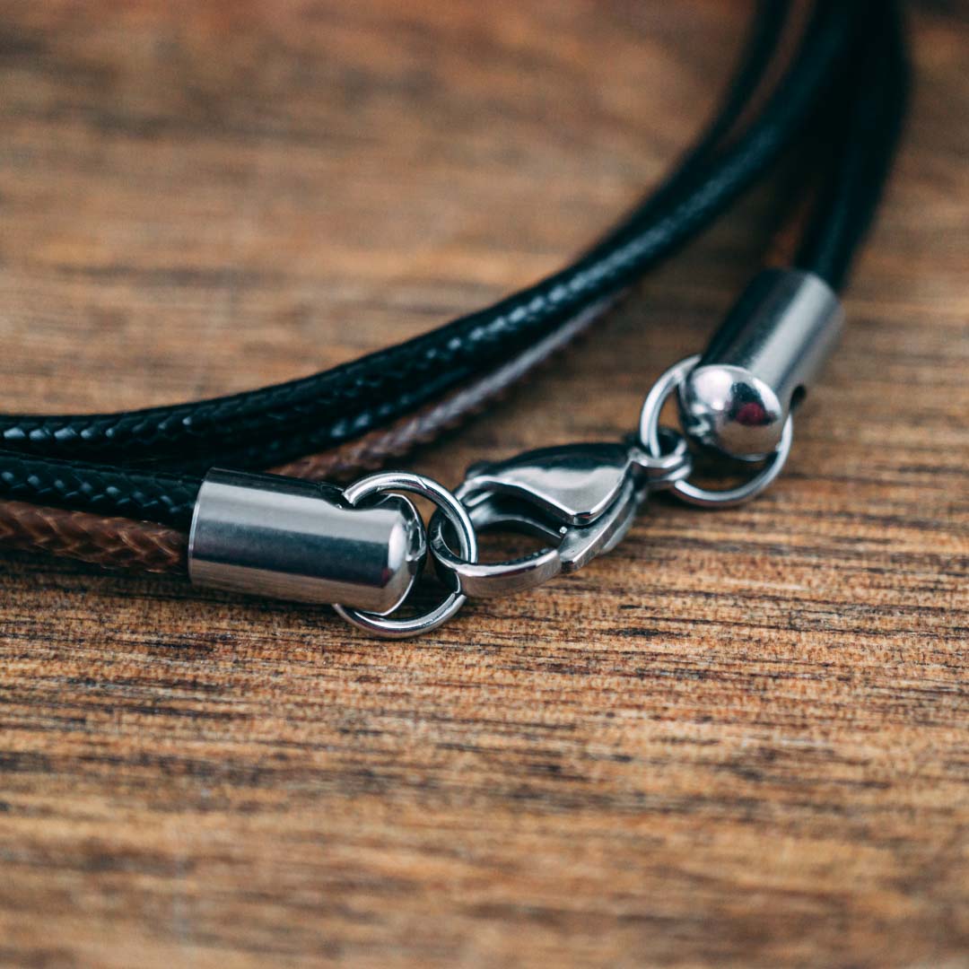 Vegan necklace in brown-black with engraving on real silver