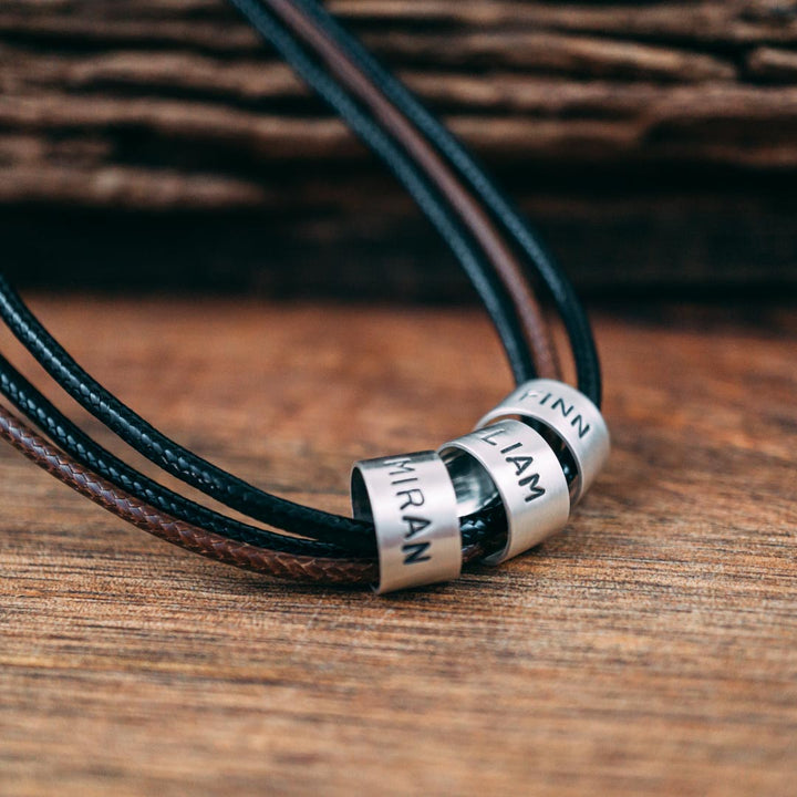 Vegan necklace in brown-black with engraving on real silver