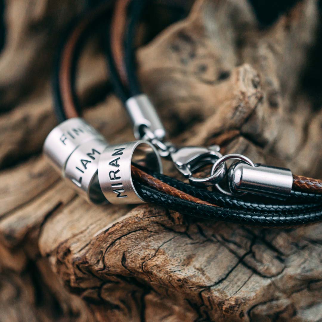 Vegan necklace in brown-black with engraving on real silver