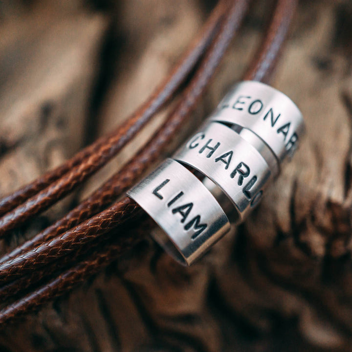 Vegan necklace for men brown with engraving on real silver