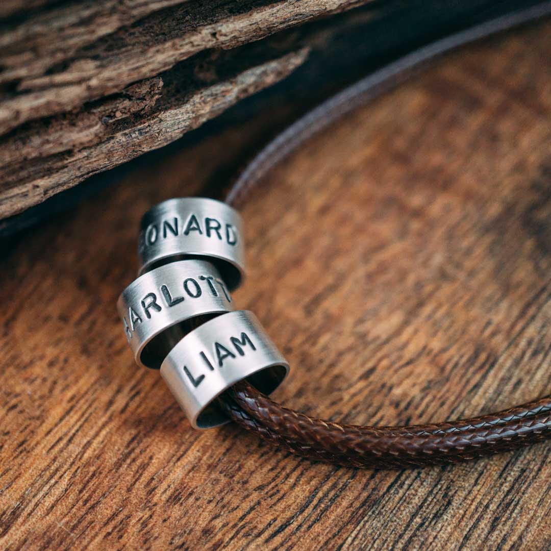 Vegan necklace for men brown with engraving on real silver